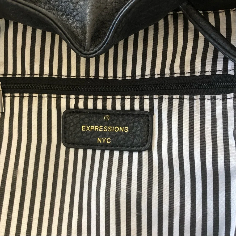 Expressions NYC Lg Black Luxury Vegan Leather Backpack Shoulder Bag GUNMETAL